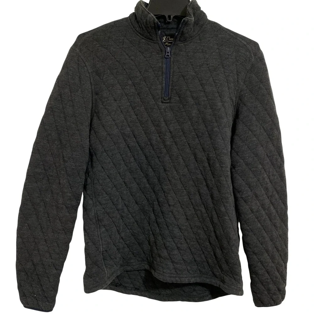 J. Crew Quilted Quarter Zip Pullover Mens Medium Gray Excellent Diamond Pattern